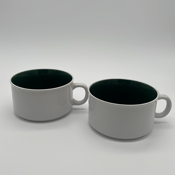 Graydon Hall Cozy Ceramic Soup Bowls with Handles Dark Green & White (Set of 2) - Picture 2 of 11